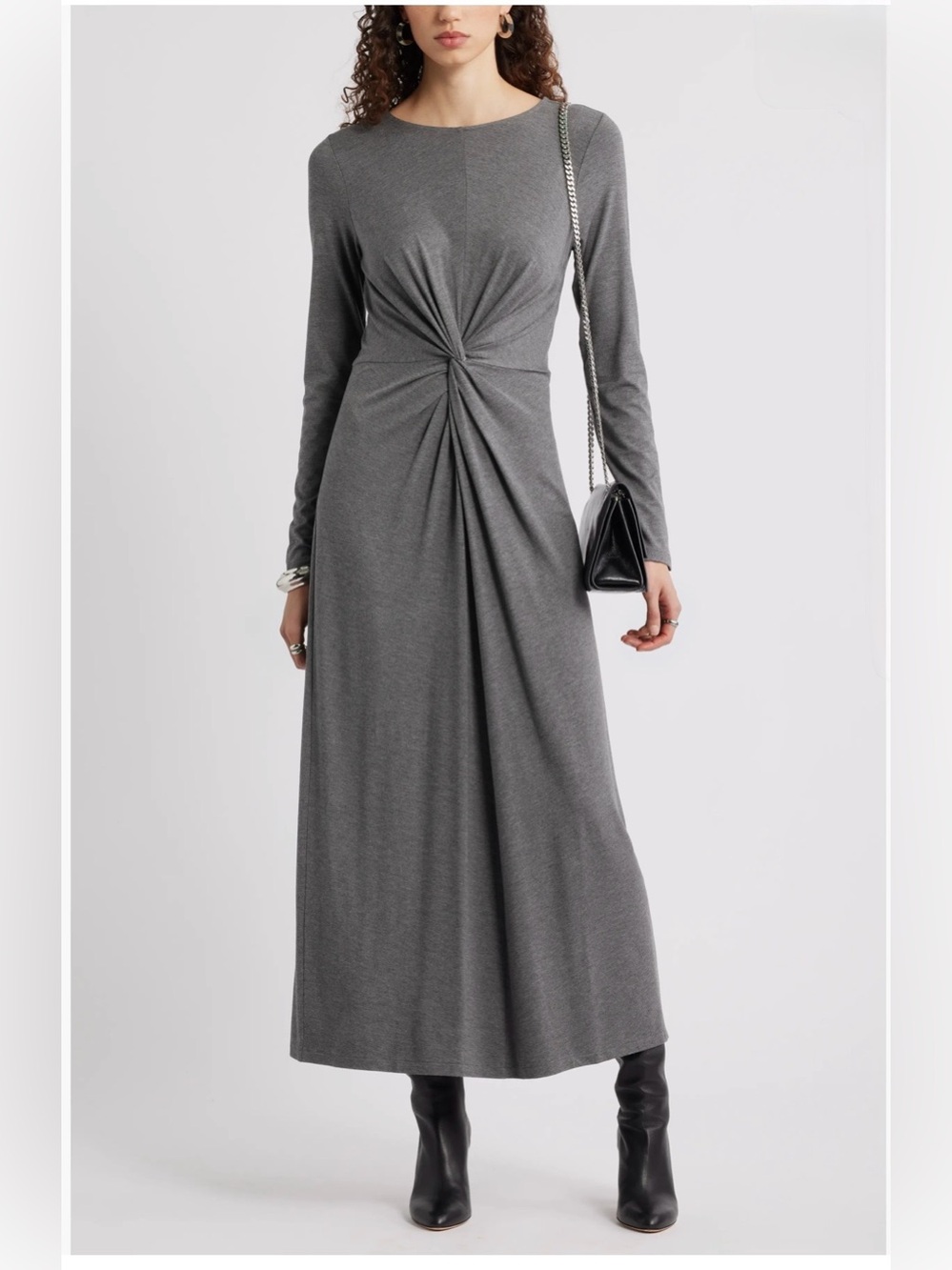 Nordstrom Twist Front Long Sleeve Jersey Maxi Dress Womens XS Minimalist